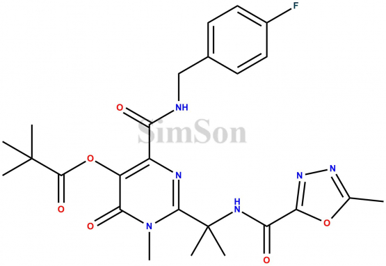 4-((4-fluorobenzyl)carbamoyl)-1-methyl-2-(2-(5-methyl-1,3,4-oxadiazole-2-carboxamido)propan-2-yl)-6-oxo-1,6-dihydropyrimidin-5-yl pivalate