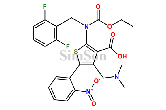 2-((2,6-difluorobenzyl)(ethoxycarbonyl)amino)-4-((dimethylamino)methyl)-5-(2-nitrophenyl)thiophene-3-carboxylic acid