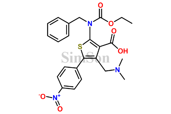 2-(benzyl(ethoxycarbonyl)amino)-4-((dimethylamino)methyl)-5-(4-nitrophenyl)thiophene-3-carboxylic acid