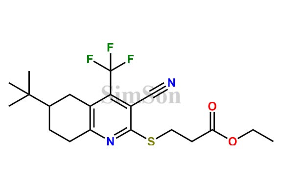 Ethyl-3-((3-cyano-6-(2-methyl-2-propanyl)-4-(trifluoromethyl)-5,6,7,8-tetrahydro-2-quinolinyl)sulfanyl)propanoate