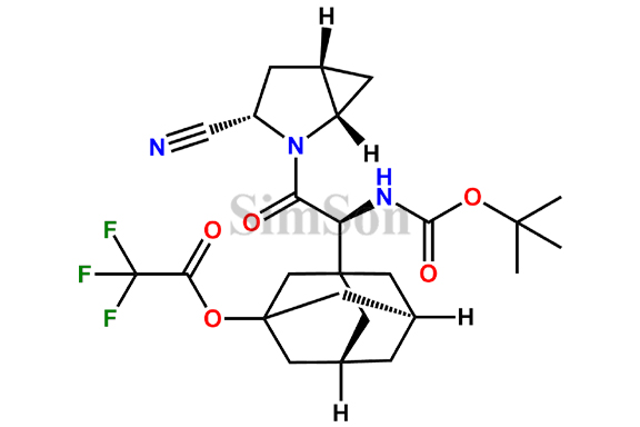 ((5S,7R)-3-((1S)-2-((1S,3S,5S)-3-cyano-2-azabicyclo(3.1.0)hexan-2-yl)-1-((2-methylpropan-2-yl)oxycarbonylamino)-2-oxoethyl)-1-adamantyl)2,2,2-trifluoroacetate